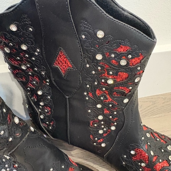 Black Cowgirl Boots Ankle Booties Rhinestone Sparkly Western Cowboy Boots Size 9 - Picture 6 of 9